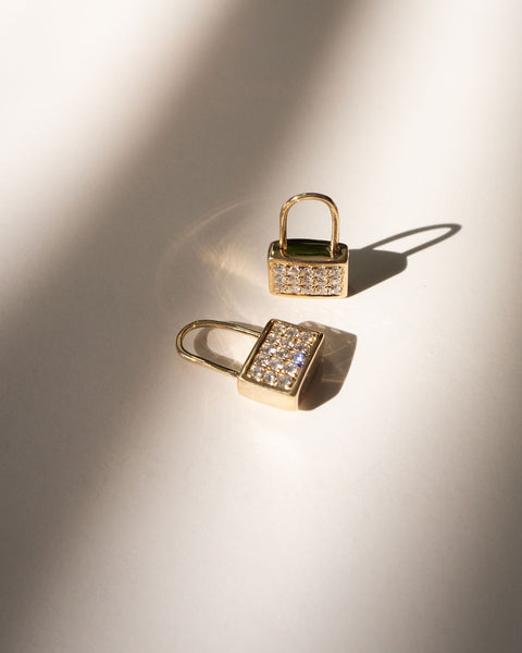 The Mini Pave Padlock Huggies