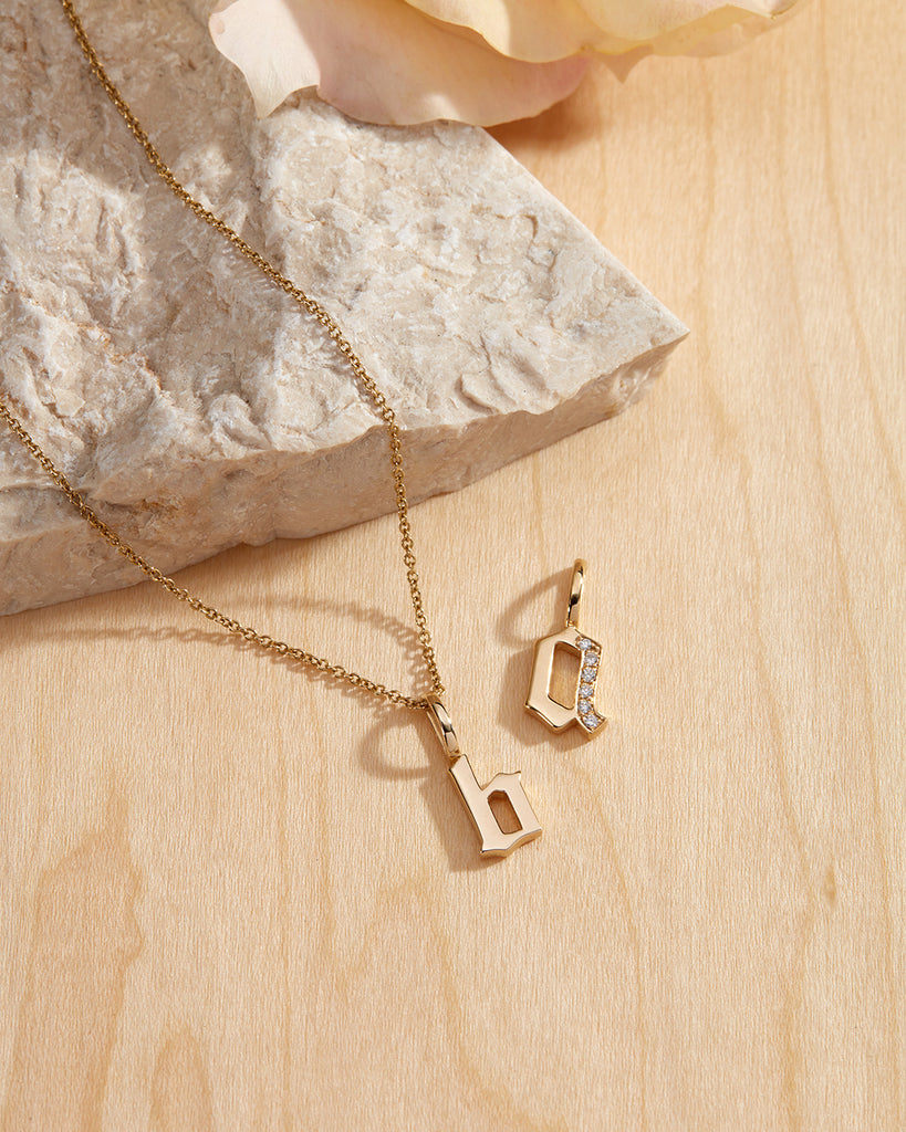 The Pave Gothic Initial Charm Necklace